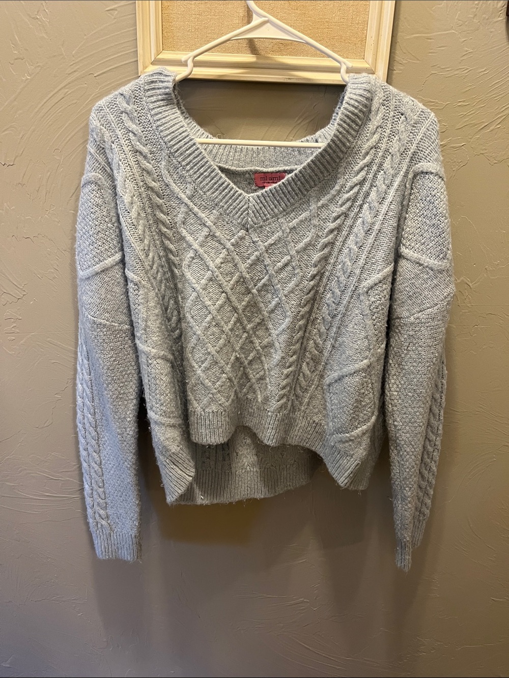 miami Light Blue Cable Knit V-Neck Sweater